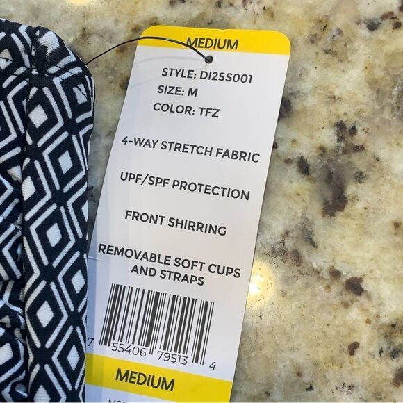 Womens DKNY One Piece Swimsuit Black/White Print Size Medium UPF Protect - Picture 7 of 11